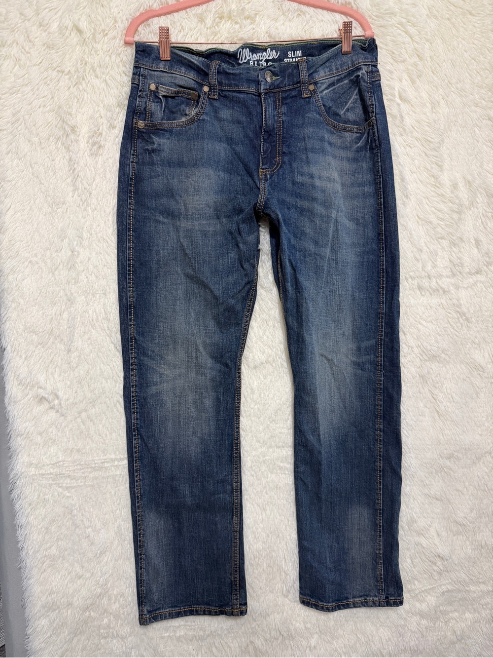 Wrangler Retro Mens Slim Straight Jeans Size 32x30 Medium Blue Wash Western
